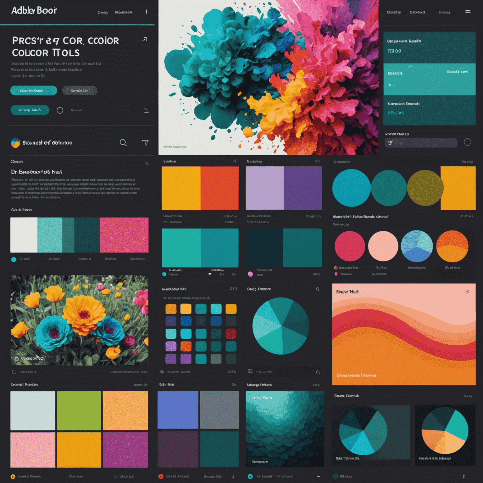 Скриншоты интерфейсов популярных инструментов для работы с цветом: Adobe Color, Coolors, Paletton и Color Hunt